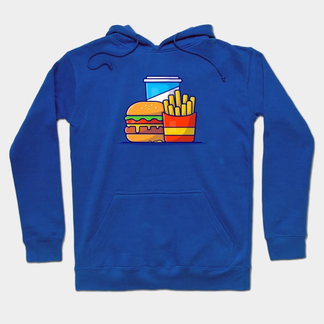 Burger, French fries And Soft Drink Cartoon Vector Icon Illustration Hoodie by Catalyst Labs